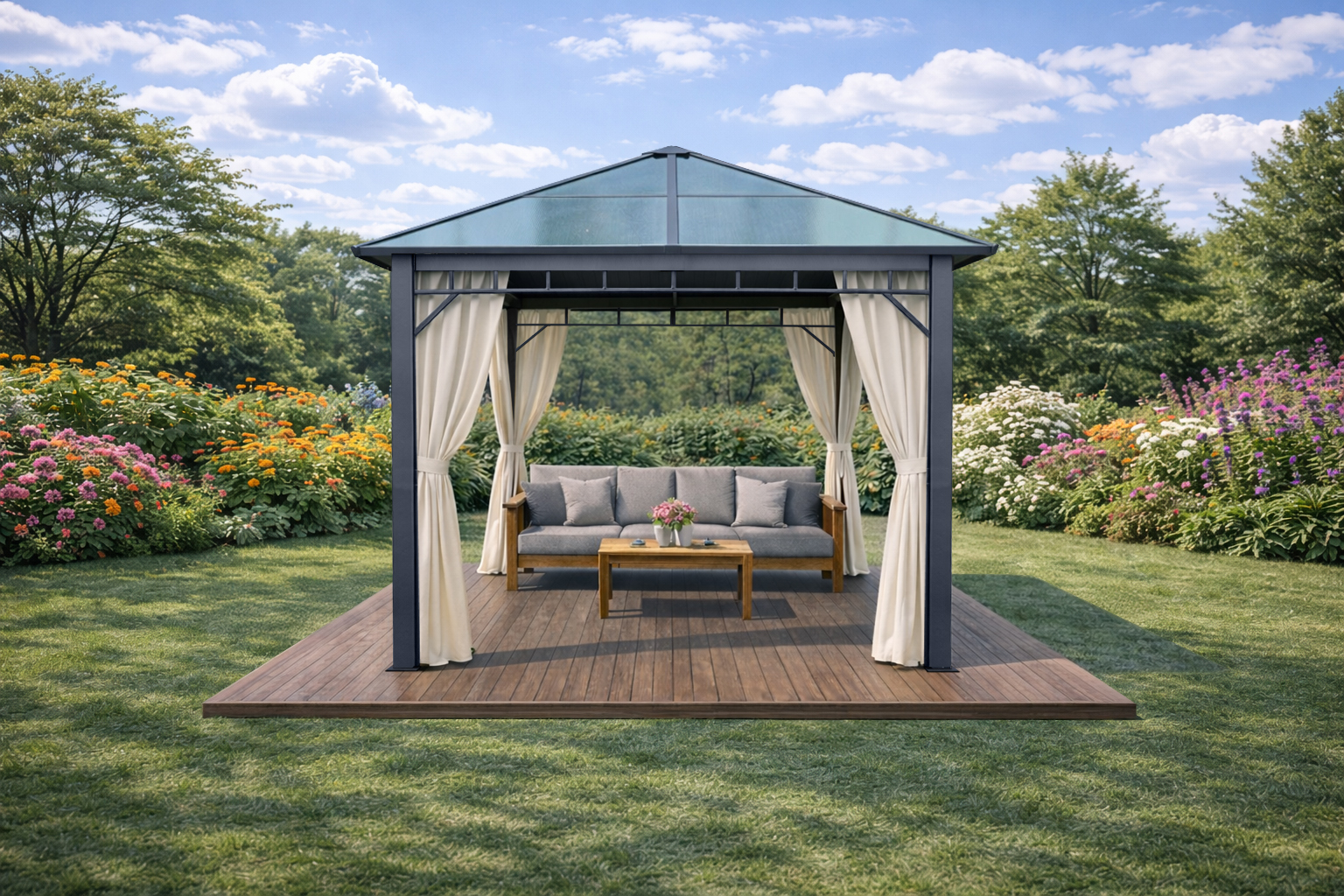 3x3m-Garden-Gazebo-Polycarbonate-roof-Grey-frame-with-Baige-curtain-1.jpg