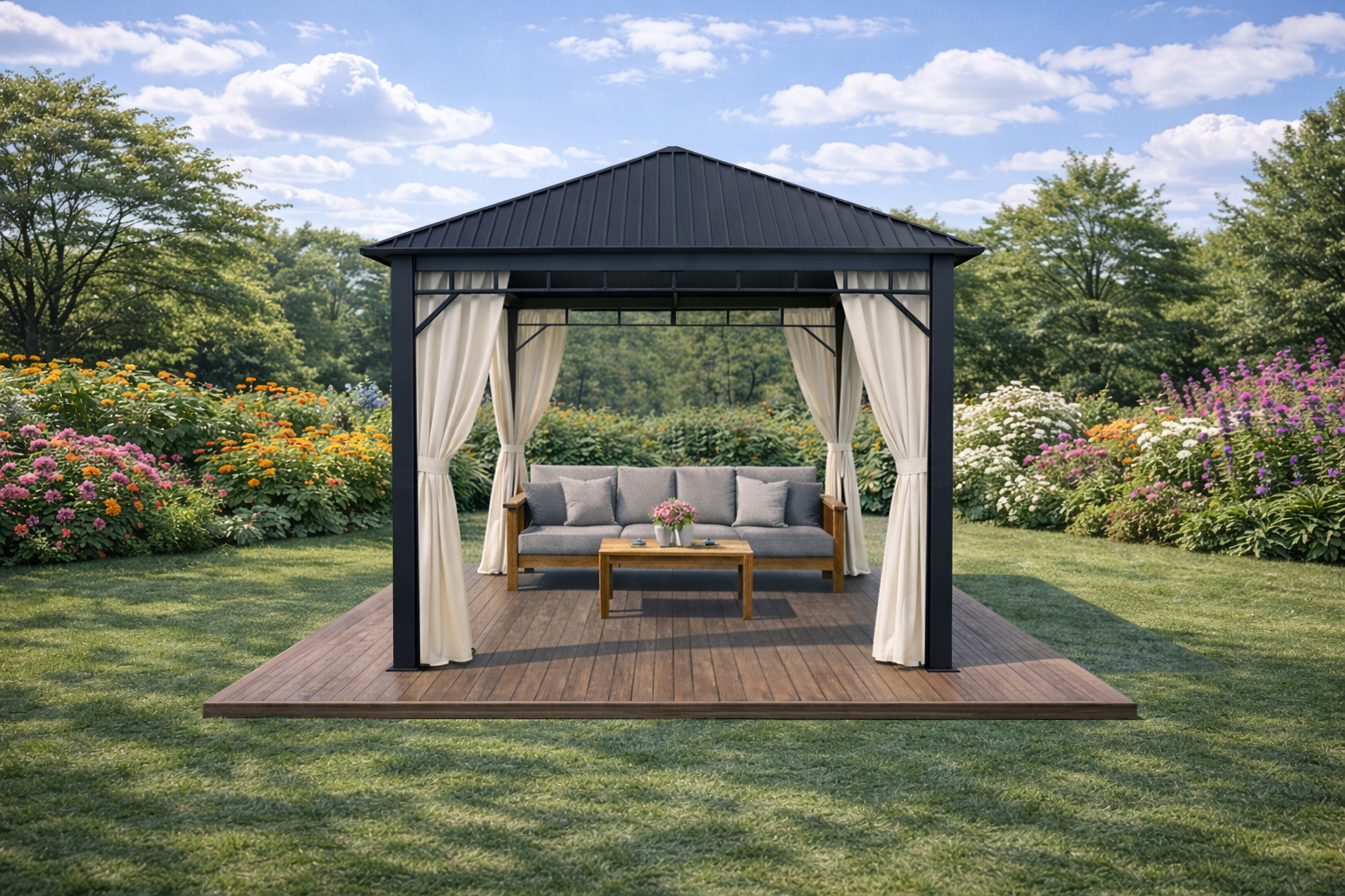3x3m-Garden-Gazebo-Steel-roof-Black-frame-with-Baige-curtain-1.jpg