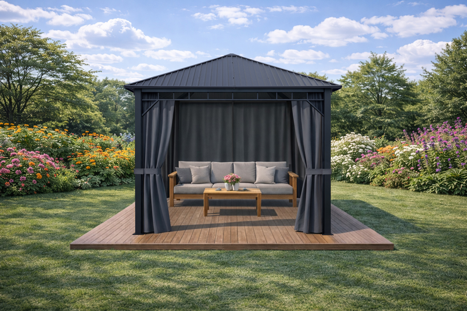 3x3m-Garden-Gazebo-Steel-roof-Black-frame-with-Grey-curtain-1.jpg