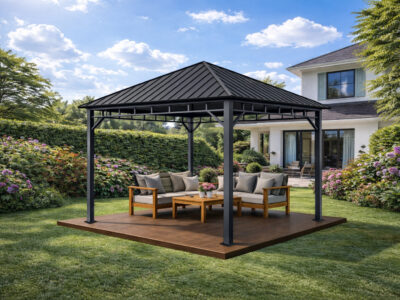 3x3m Garden Gazebo Steel Roof with a Grey Frame