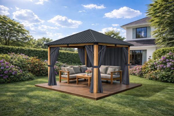 3x3m-Garden-Gazebo-Steel-roof-Wood-Effect-frame-with-Grey-curtain-2.jpg 3x3m-Garden-Gazebo-Steel-roof-Wood-Effect-frame-with-Grey-curtain-2.jpg