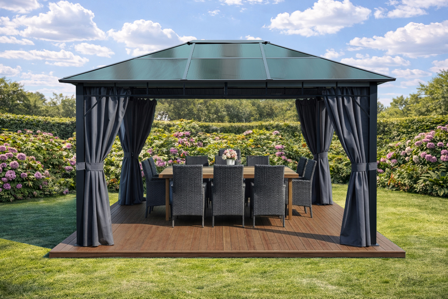 3x4m-Garden-Gazebo-Polycarbonate-roof-Black-frame-with-Grey-curtain-2.jpg