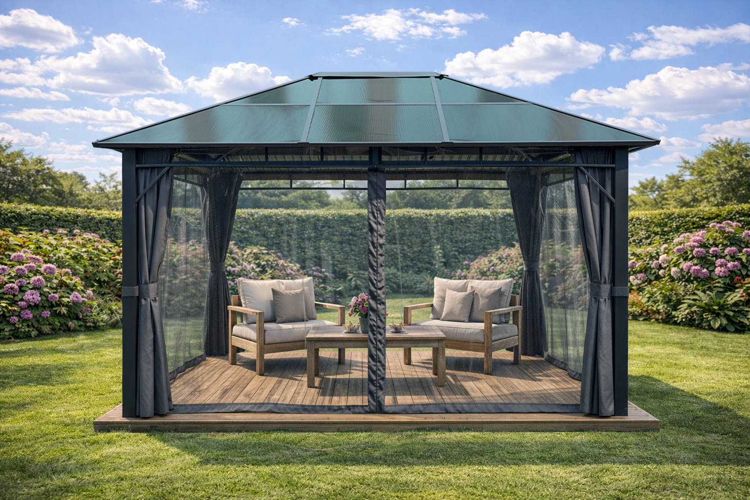 3x4m-Garden-Gazebo-Polycarbonate-roof-Black-frame-with-Grey-curtain-3.jpg