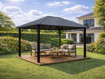 3x4m Garden Gazebo Steel Roof with a Black Frame
