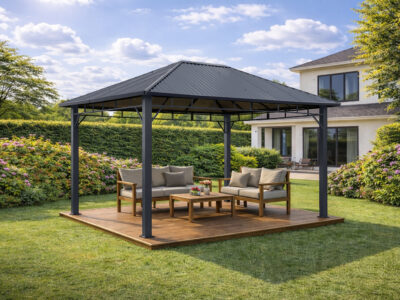 3x4m Garden Gazebo Steel Roof with a Grey Frame