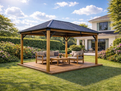 3x4m Garden Gazebo Steel Roof with a Wood Effect Frame